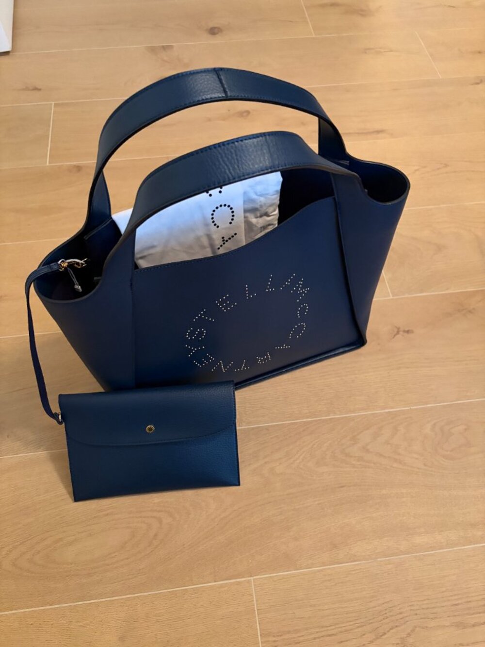 Stella McCartney Navy Perforated Logo Tote - Picture 13 of 14